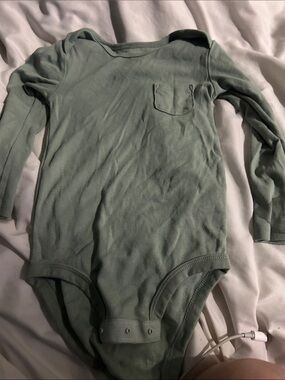 Long-Sleeve Sage Green Baby Bodysuit with Chest Pocket